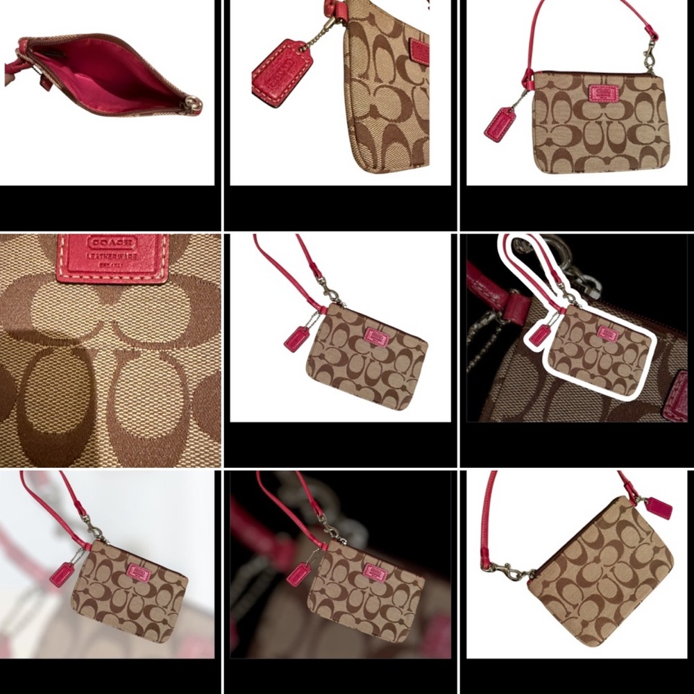 Coach Tan and Pink Signature Clutch Wristlet Tiny Bag Travel Y2K ⭐️⭐️⭐️⭐️⭐️ - Picture 7 of 10